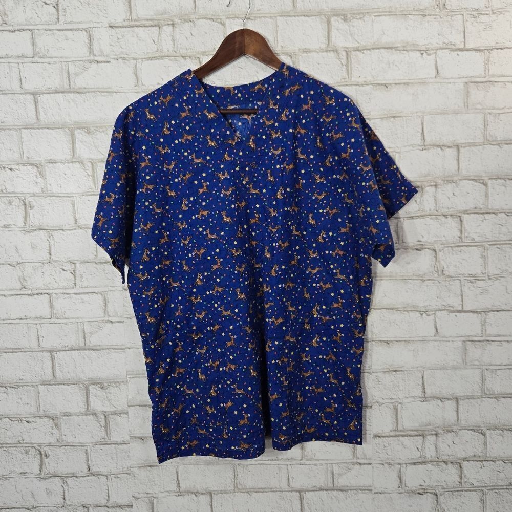 Reindeer blue scrub top